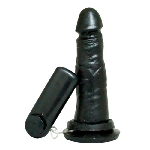 Prótese peniana realística vibro e ventosa 14x4,7cm cor preta Garji