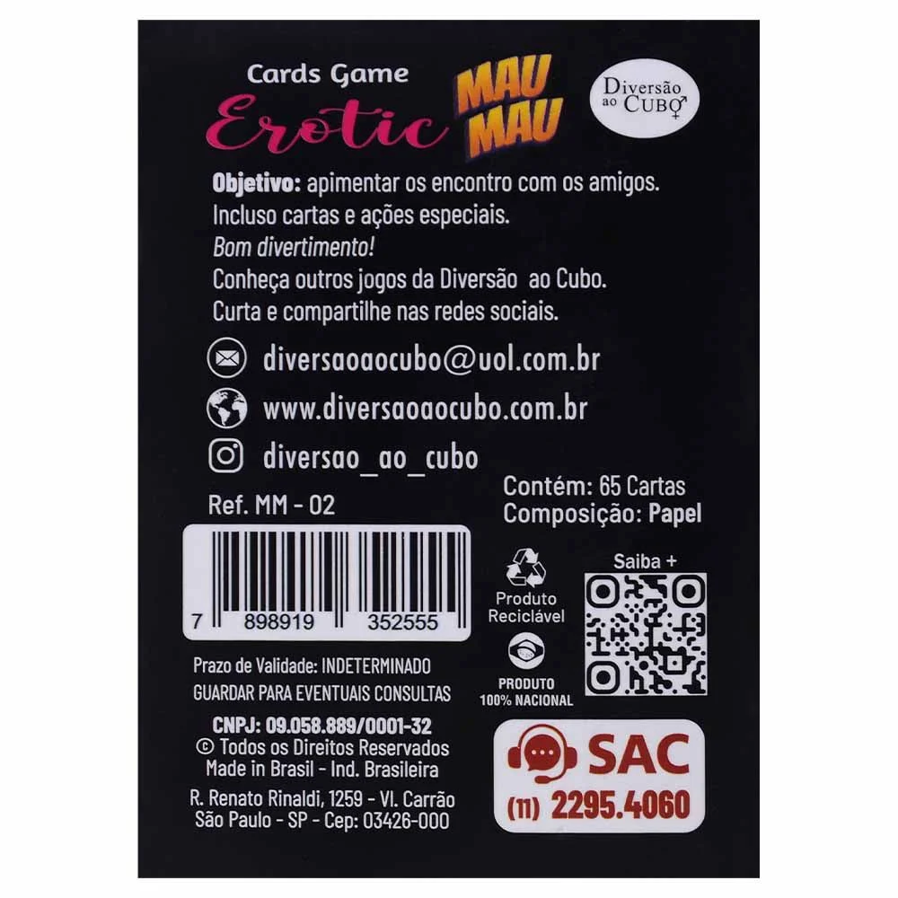 Jogo de Cartas Erótico Mau Mau Diversão ao Cubo 65 Cartas - Imagem 4