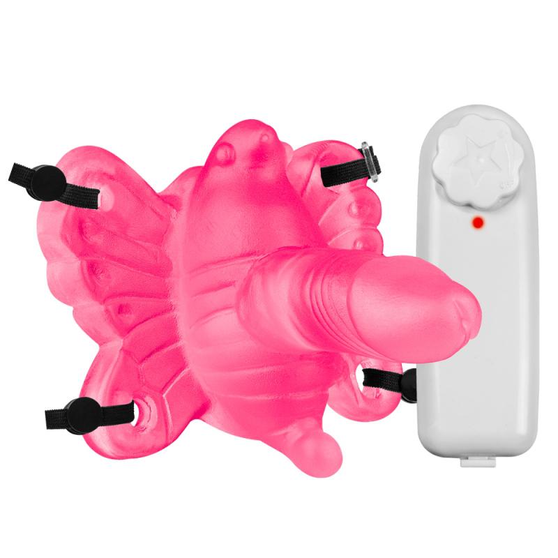 Butterfly Vibratório Vermelho com Pênis: Fantasia Clitoriana com Alças Ajustáveis