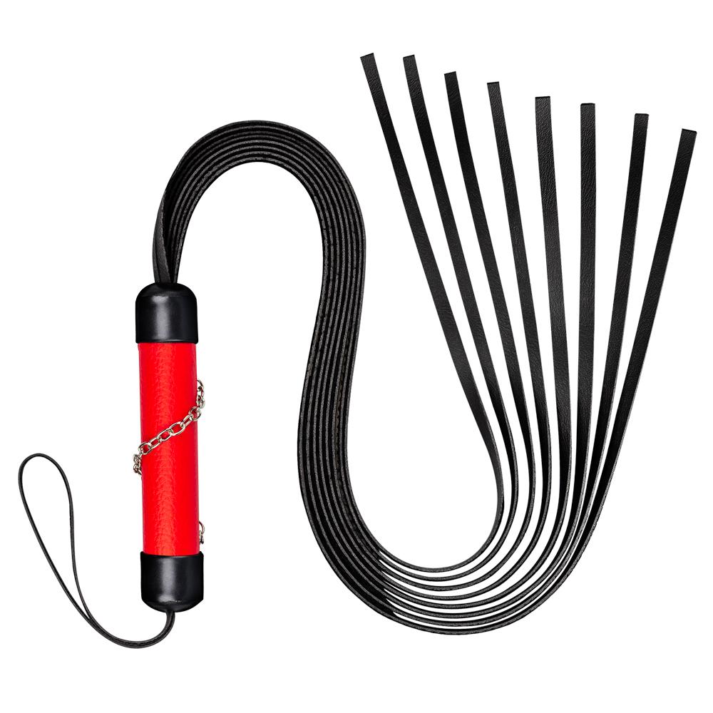 Chicote Sensual Vermelho com 8 Tiras em Material Sintético - 40cm de Puro Desejo