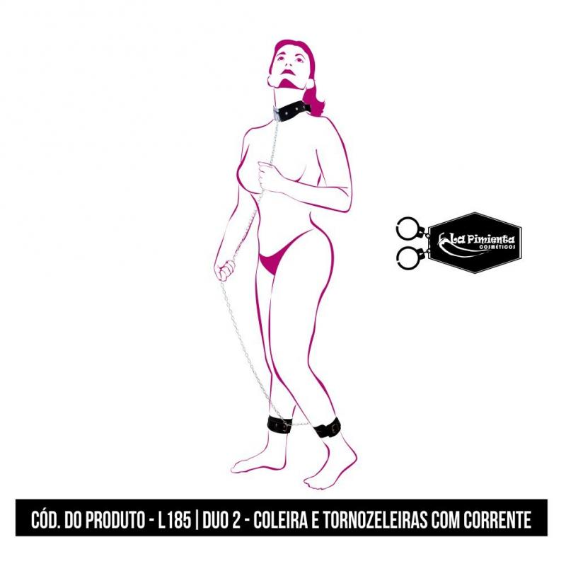 DUO 2 - Coleira e Tornozeleira com Corrente: Conjunto de Submissão em Material Sintético
