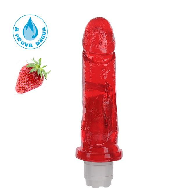Pênis 17 x 4cm Realístico Maciço Com Vibrador e Aroma de Morango
