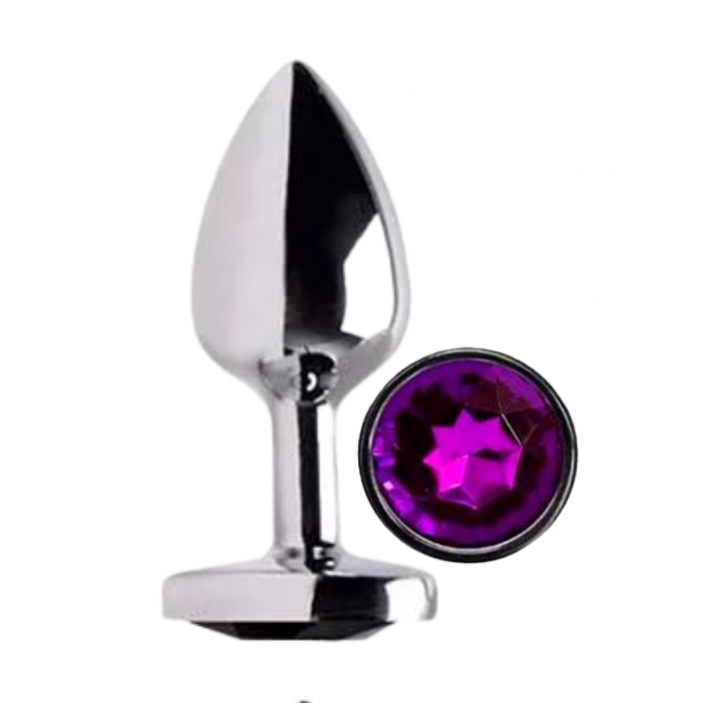 Plug anal aço inoxidável cor roxo tamanho P com base joia