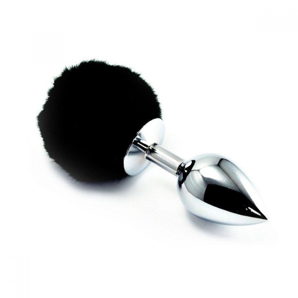 Plug Anal Em Metal 5,5 X 2,6cm Com Pompom Preto Gtoys