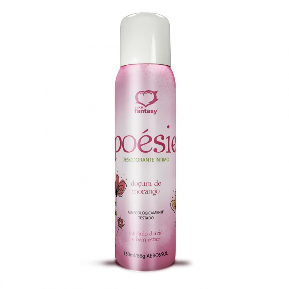 Poésie Desodorante Íntimo Morango Aerossol 150ml da Sexy Fantasy: Frescor e Higiene Prolongados com Delicadeza
