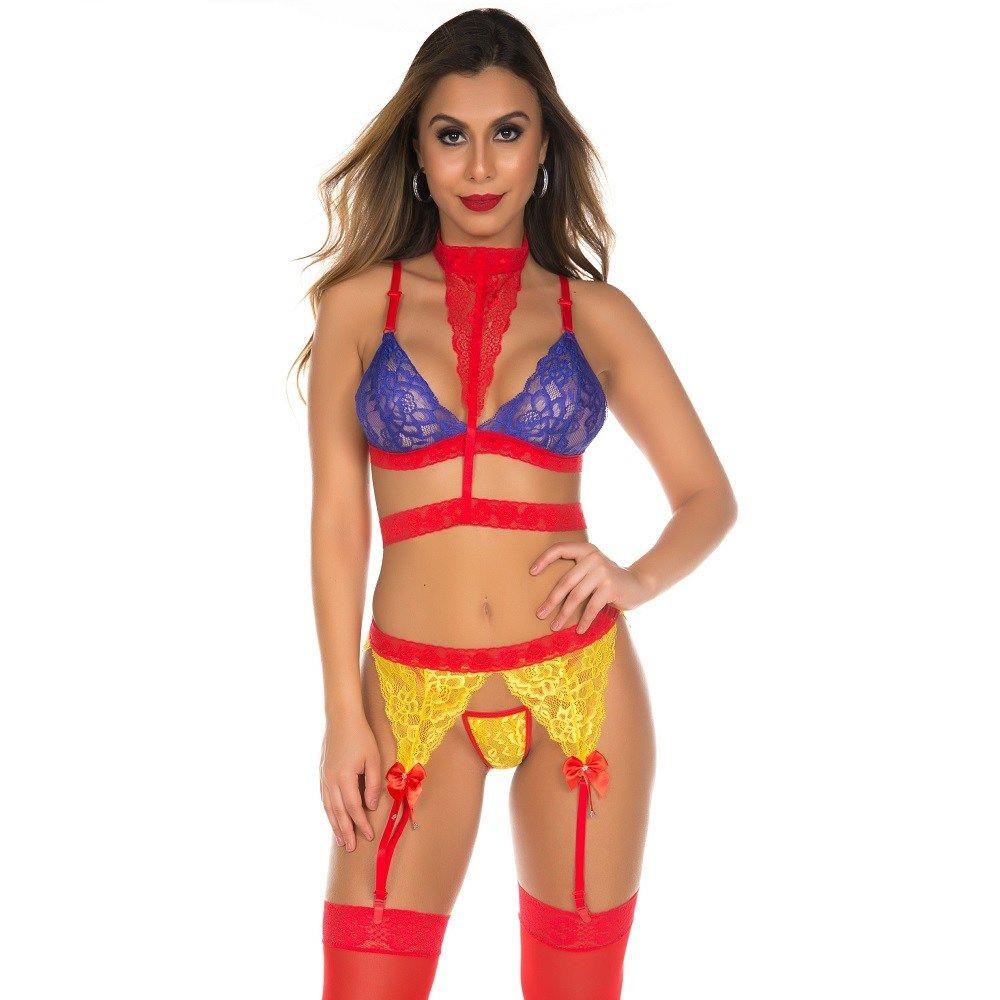 Fantasia branca de neve sexy em renda com cinta liga Pimenta Sexy