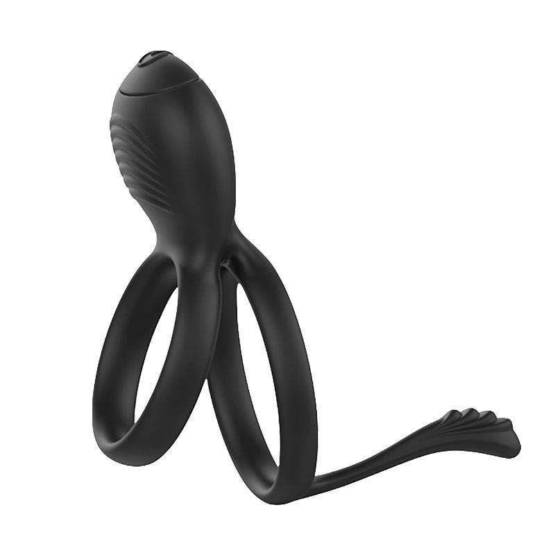 Anel peniano duplo com vibrador e estimulador de clitóris em TPE