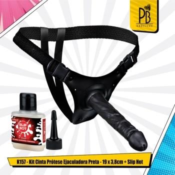 K157 - Kit Cinta Prótese Ejaculadora + Slip Hot - 19 x 3,8 cm - Preta