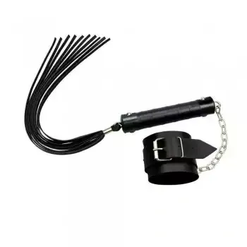 Kit bracelete com chicote luxo 40 cm preto para BDSM