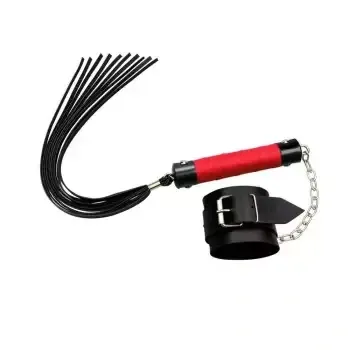 Kit bracelete com chicote luxo 40 cm vermelho para BDSM