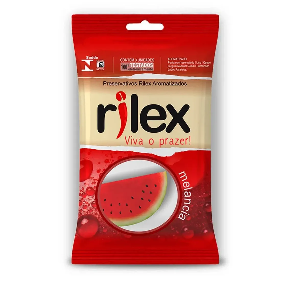 Preservativo aroma melancia lubrificado Rilex 3 unidades embalagem