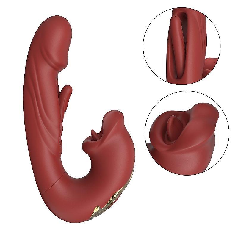 Vibrador Feminino de Ponto G e Clitóris com Boca e Função Dedilhar