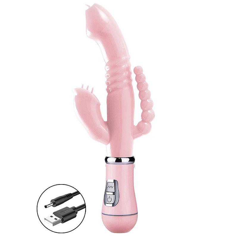 Vibrador 3 em 1 SI Rosa estimulador Ponto G clitóris e plug anal