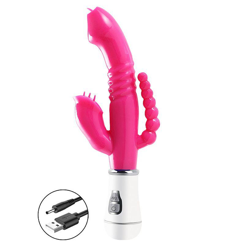 Vibrador 3 em 1 SI Pink recarregável – Ponto G, clitóris e anal 22,5 cm