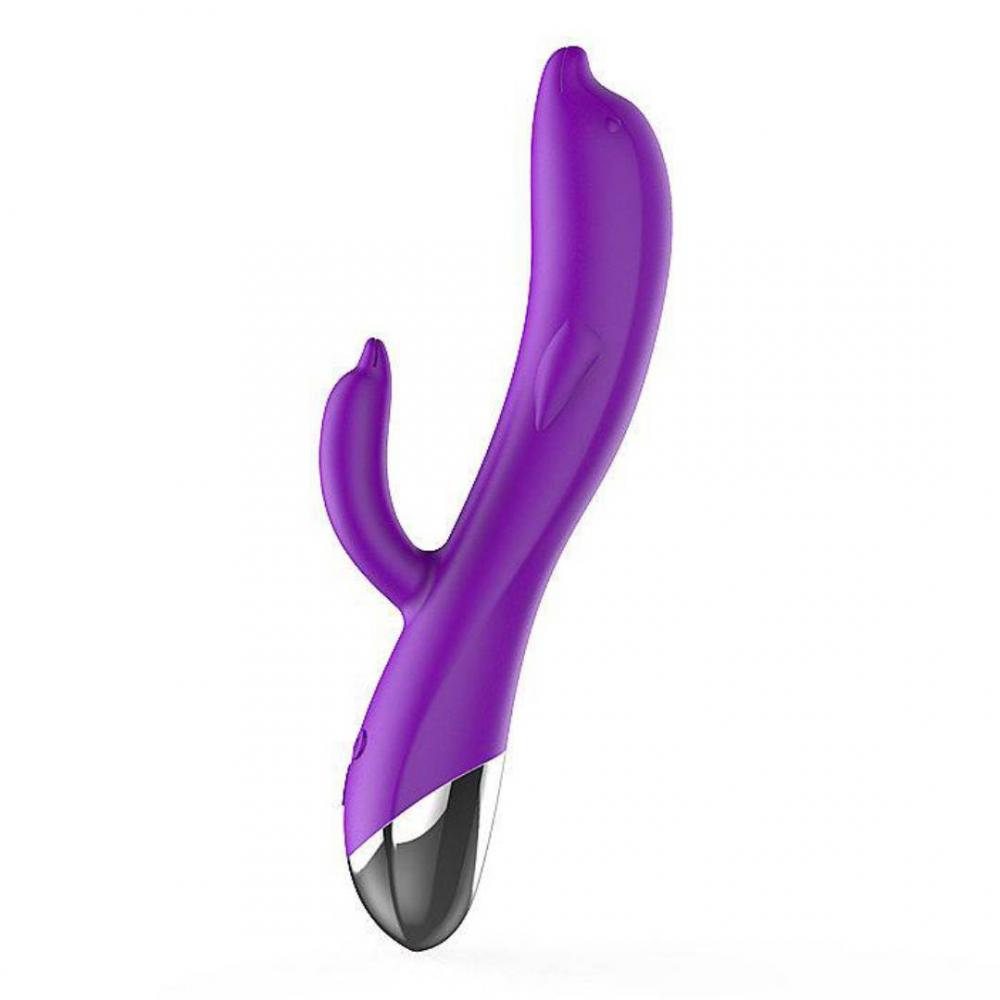 Vibrador golfinho ponto G e clitóris roxo recarregável USB 21,5cm SI
