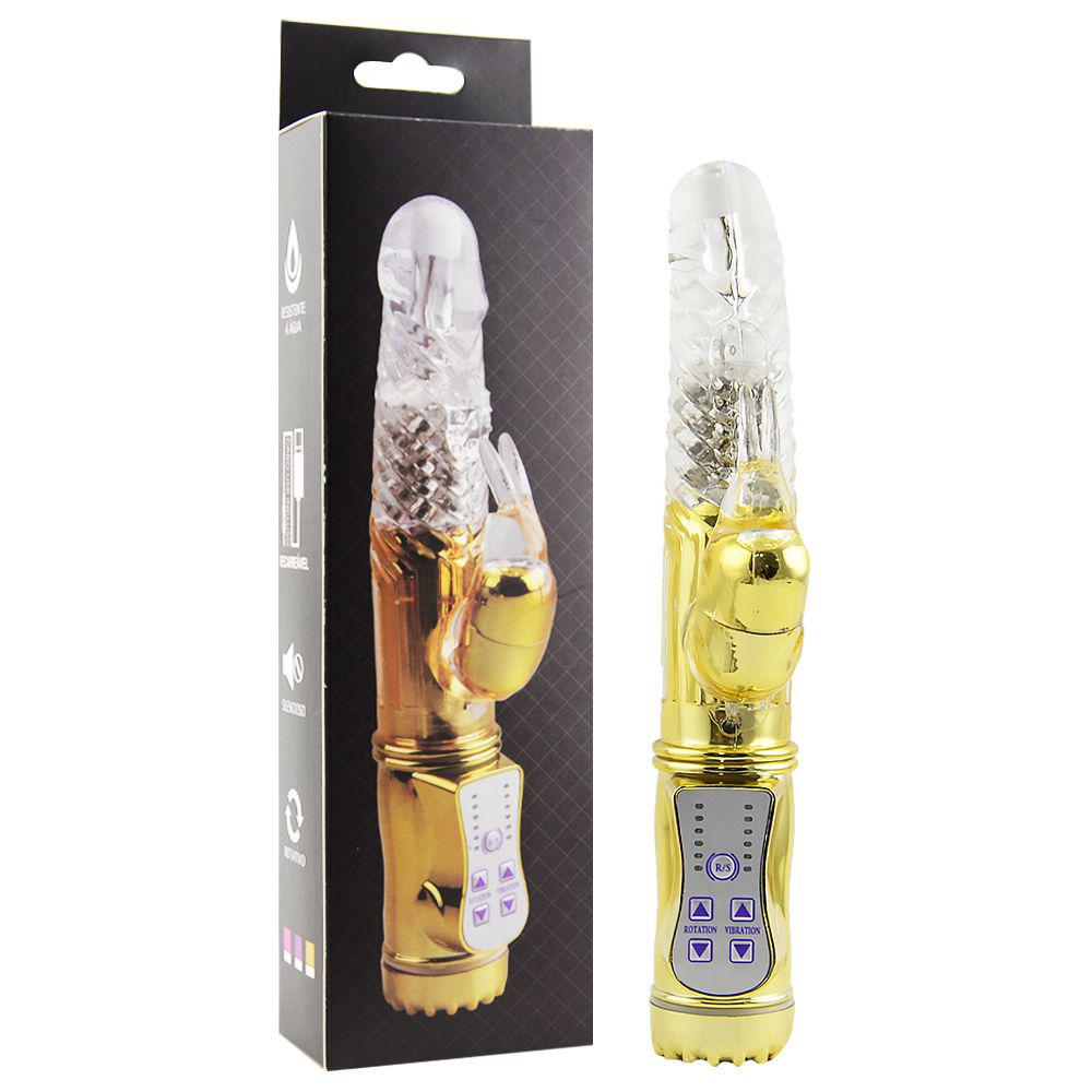 Vibrador Rotativo Dourado Rabbit 36 Vibrações Usb 22 X 3,5cm Gtoys