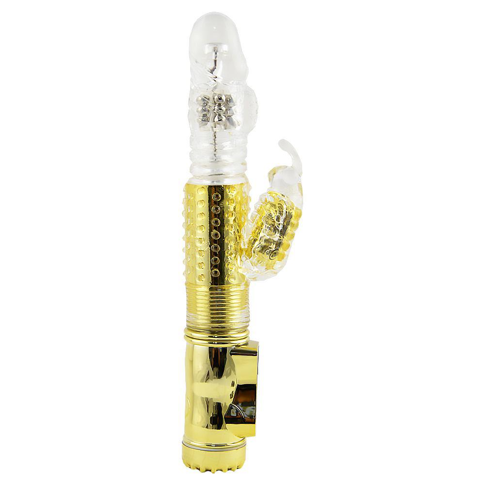 VIBRADOR ROTATIVO SOBE E DESCE BORBOLETA COM ESTIMULADOR DOURADO