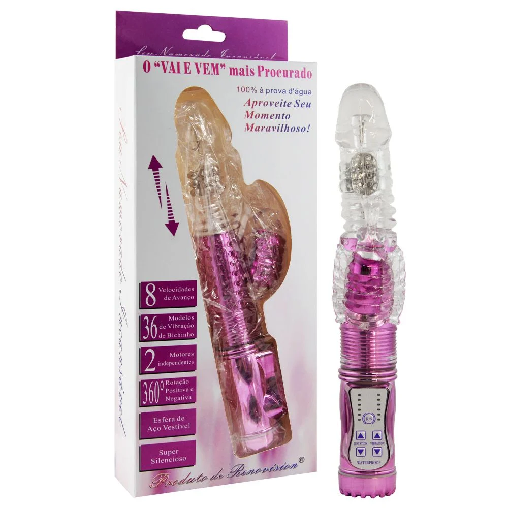 Vibrador Rotativo Roxo Vai e Vem - 36 Vibrações com Estimulador Clitoriano