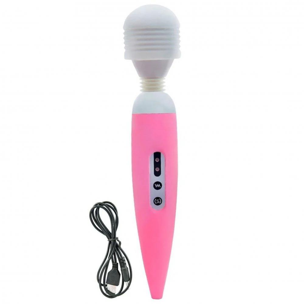 Varinha Mágica Vibratória Rosa 25cm Recarregável - Massagem Corporal com 12 Vibrações