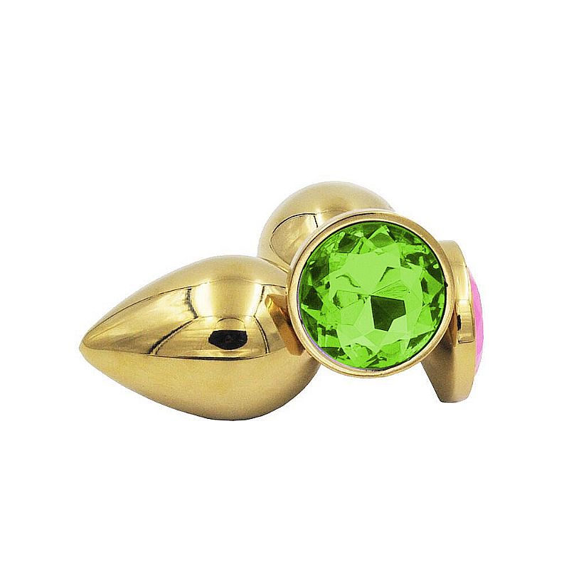 Plug anal de aço dourado com pedra verde redonda tamanho M SI