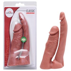 Pênis de borracha realístico Hot Flowers 12x3cm e auxiliar 15x2,5cm