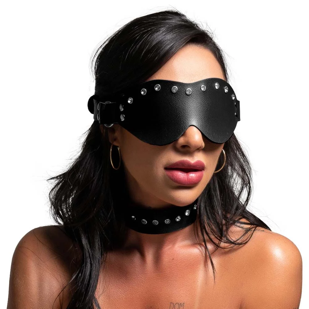 Venda tapa olhos luxo Princess Dominatrixxx em couro sintético preto