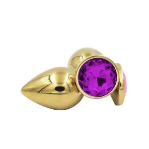 Plug anal de aço dourado tamanho P roxo para iniciantes KMV Sex Shop
