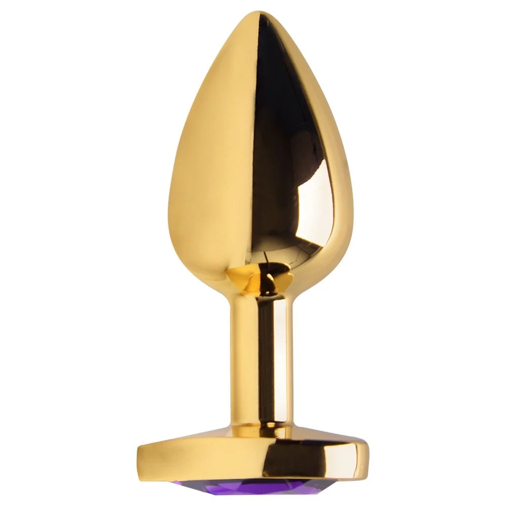 Plug Anal Dourado Coração Roxo Metal 7x2,8cm | Sexy Import - Imagem 3