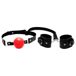 Kit Bondagem Mordaça Bola e Braceletes Dominatrixxx
