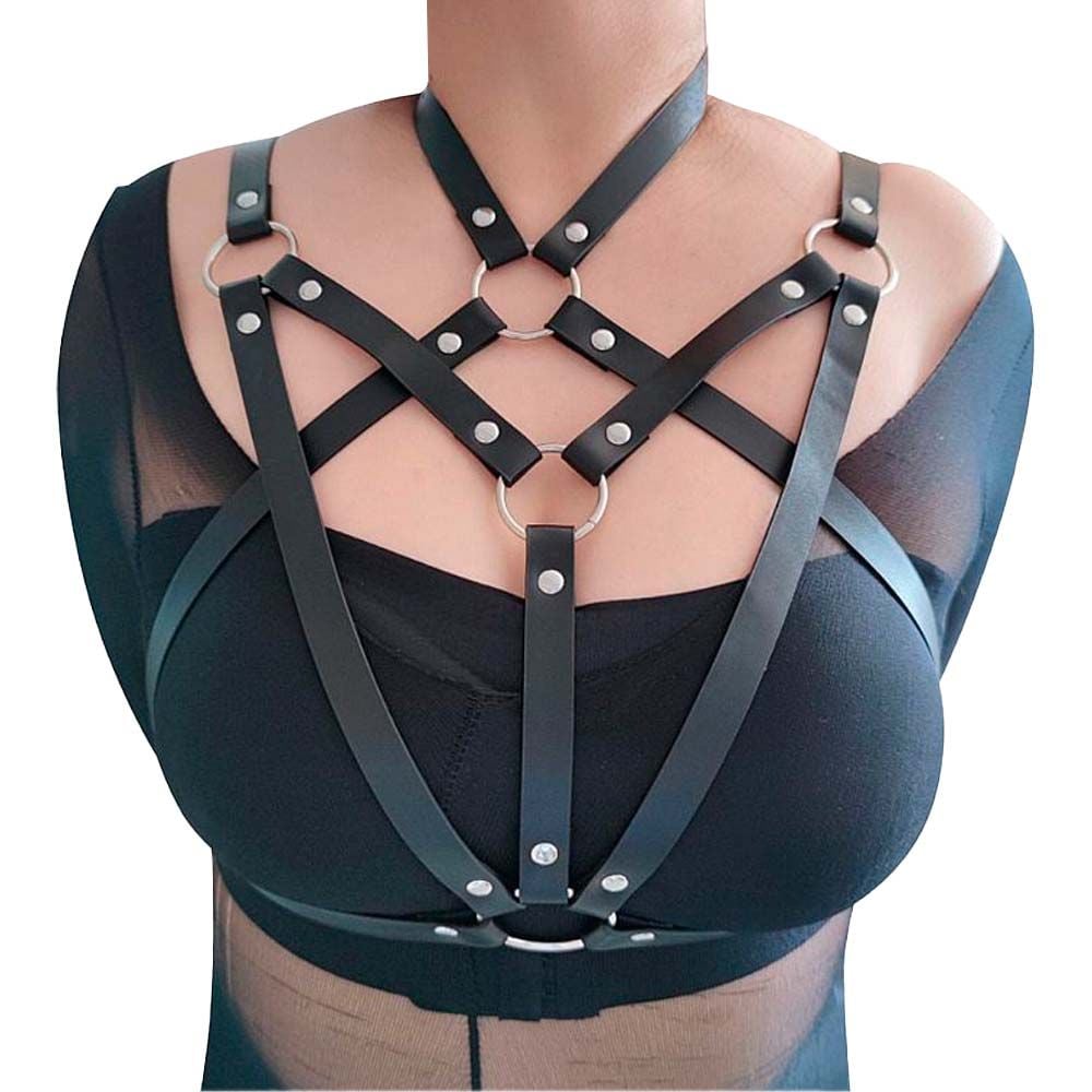 Harness contorno de busto em couro com rebites metálicos Sexy Import